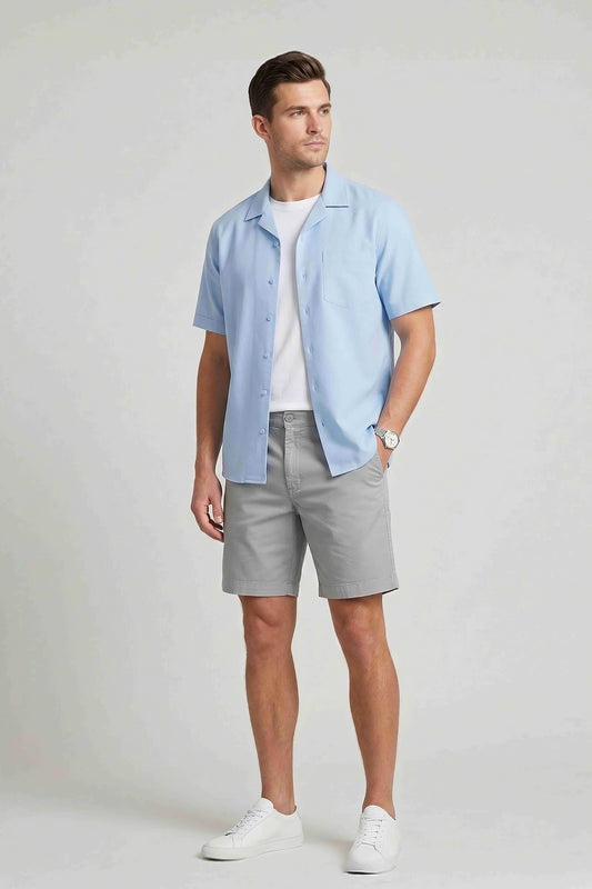 Men'S Pure Cotton Herringbone Resort Collar Shirt