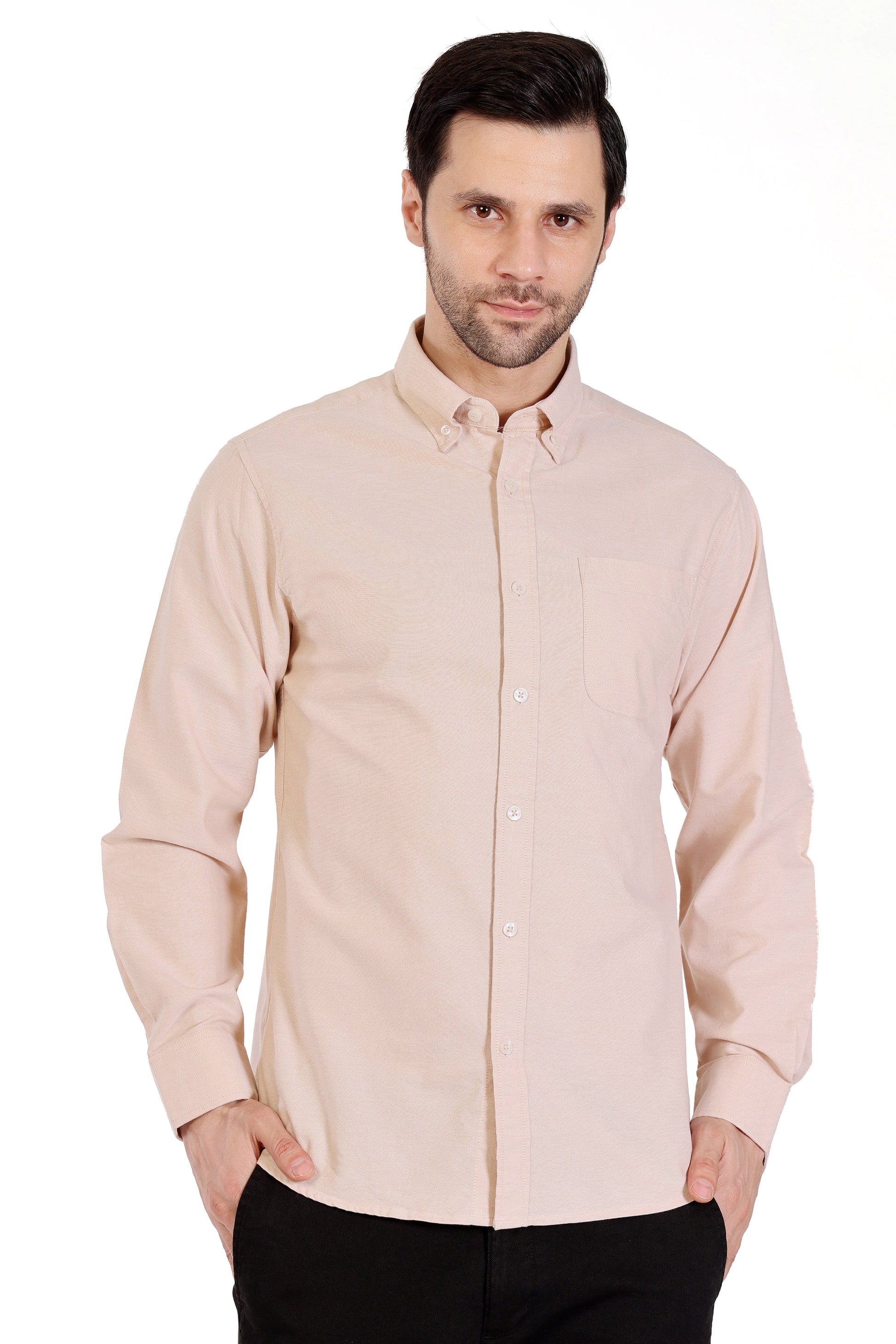 Mens Button down collar Oxford Shirt - Neutral Beige