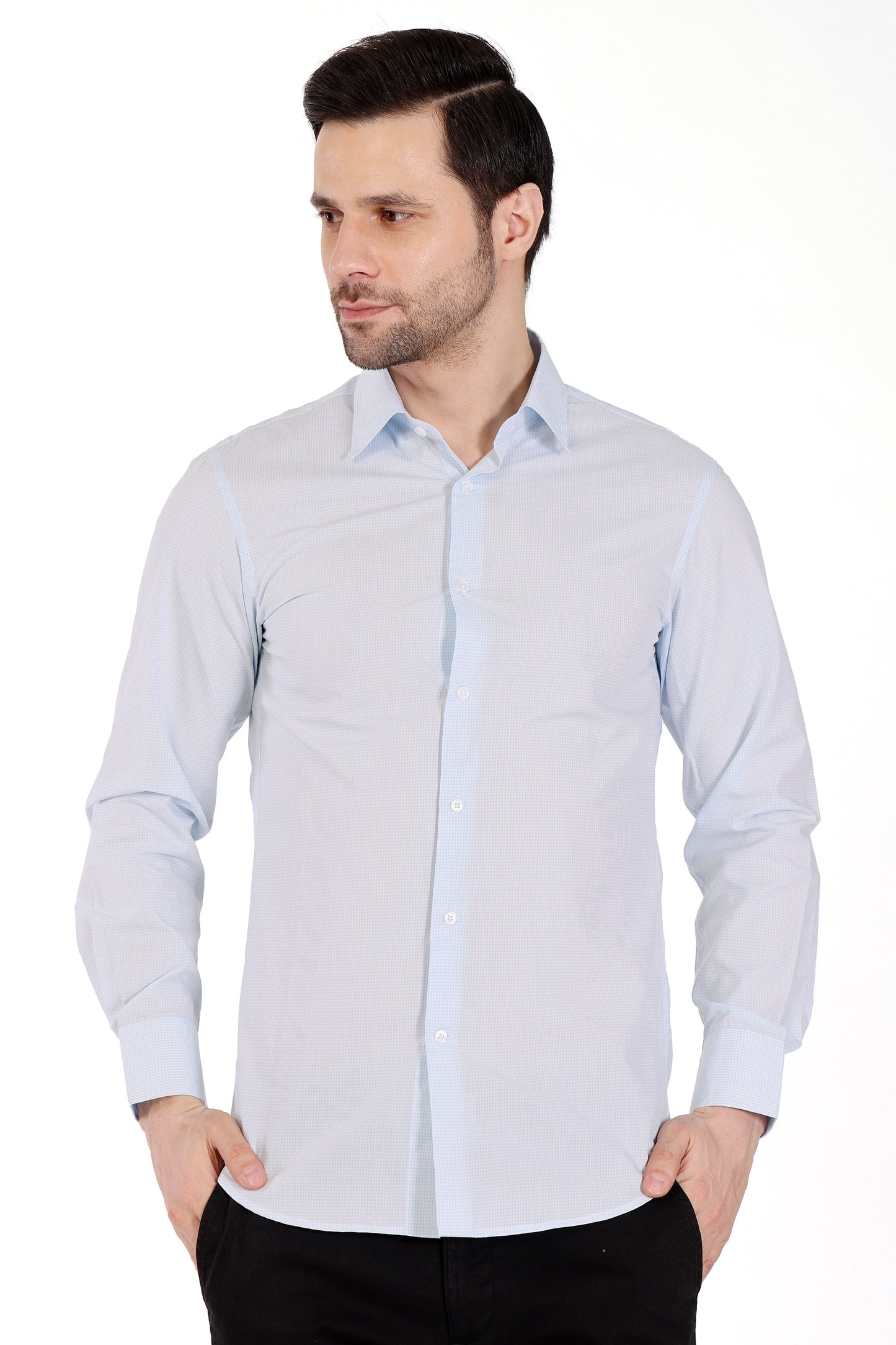 Mens Tencel checks Shirt - White Sky Blue
