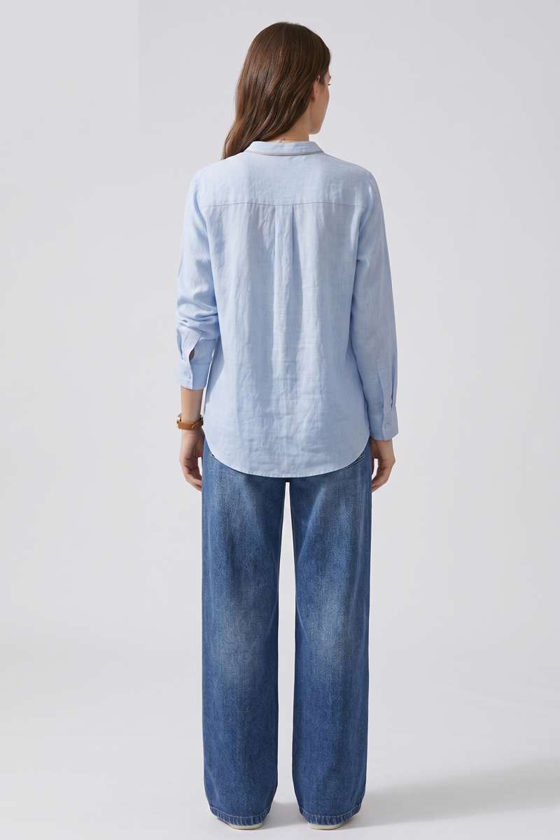 Sky Blue Linen  Mandrain Collar Shirt - extra image 5