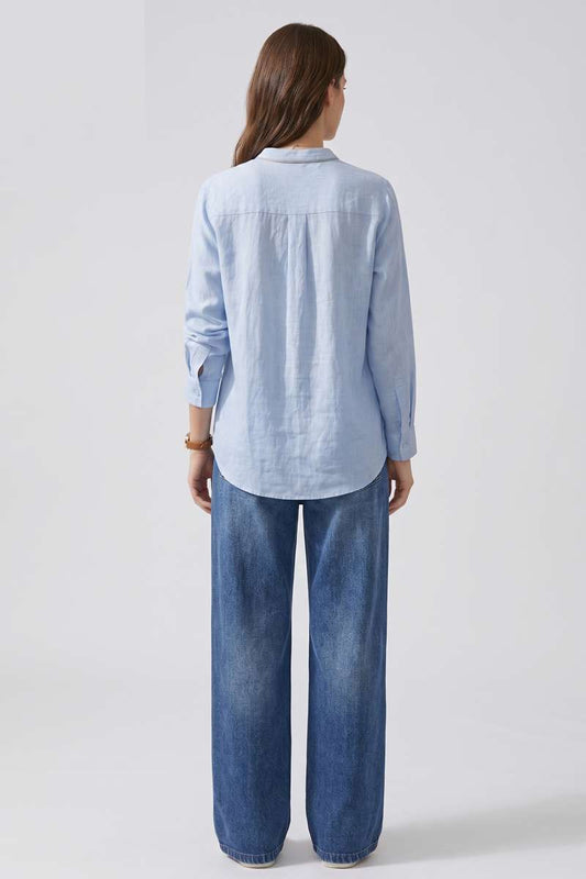 Sky Blue Linen  Mandrain Collar Shirt - extra image 5