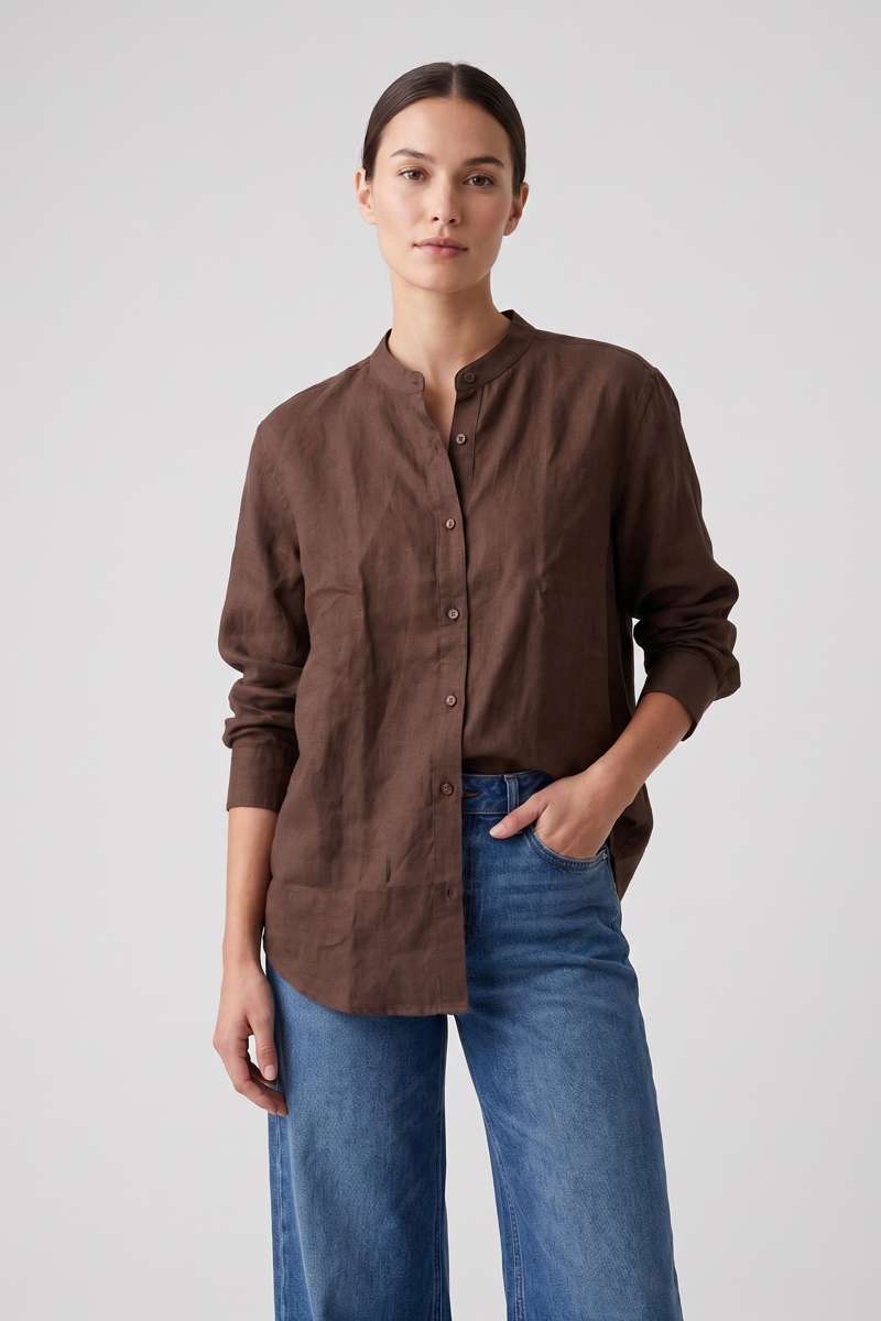 Brown Linen  Mandrain Collar Shirt - extra image 2