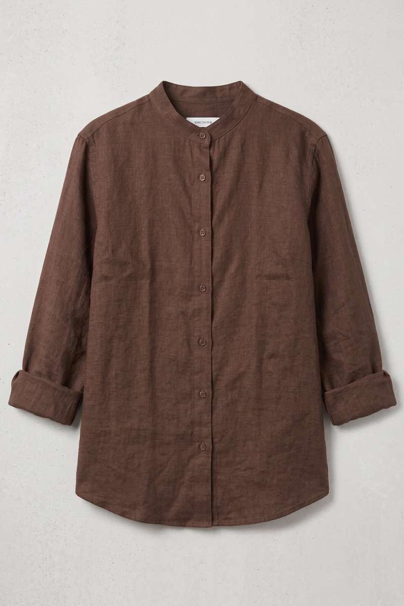 Brown Linen  Mandrain Collar Shirt - extra image 3