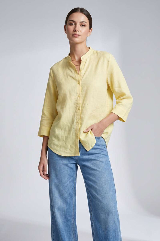 Light Yellow Linen Mandrain Collar Shirt