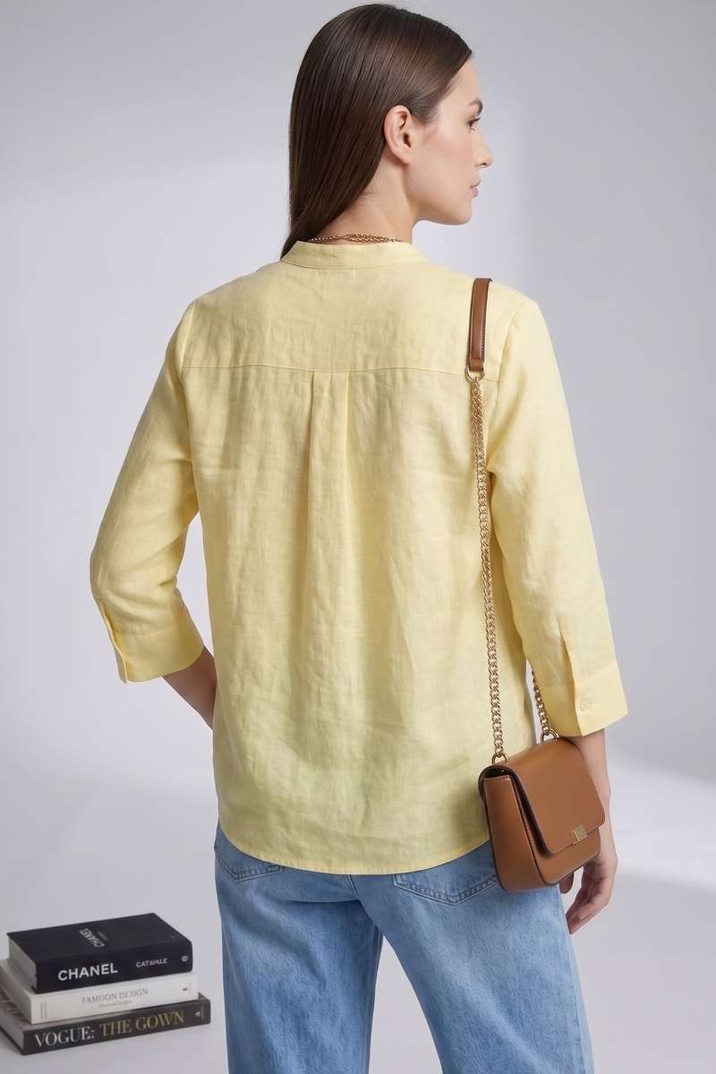 Light Yellow Linen Mandrain Collar Shirt - extra image 2