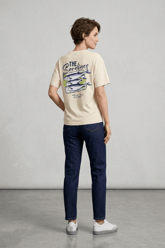 Women Front And Back Placement Print T-Shirts - Beige