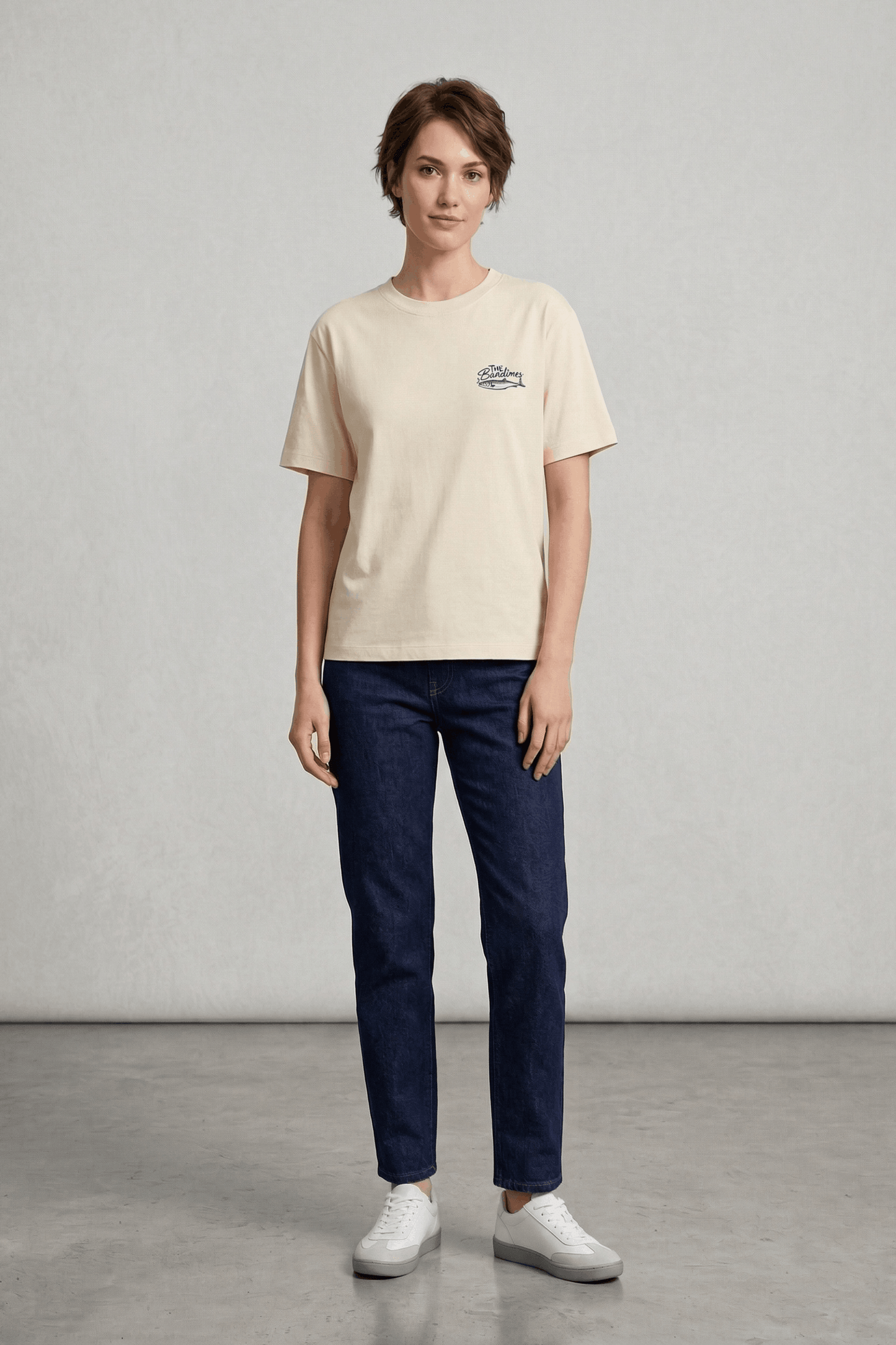 Women Front And Back Placement Print T-Shirts - Beige