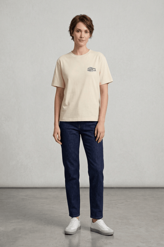 Women Front And Back Placement Print T-Shirts - Beige