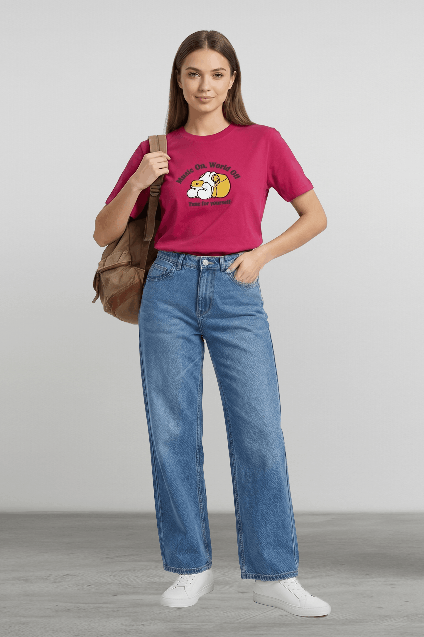 Women  Printed T-Shirts Regiular Fit - Fuchsia
