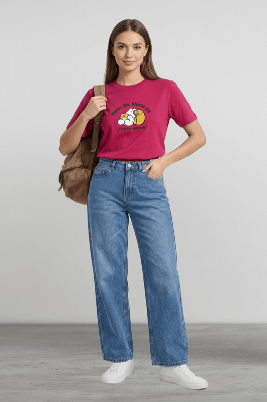 Women  Printed T-Shirts Regiular Fit - Fuchsia