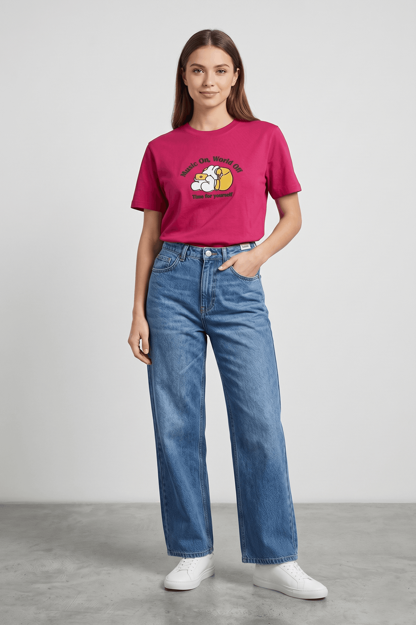 Women  Printed T-Shirts Regiular Fit - Fuchsia