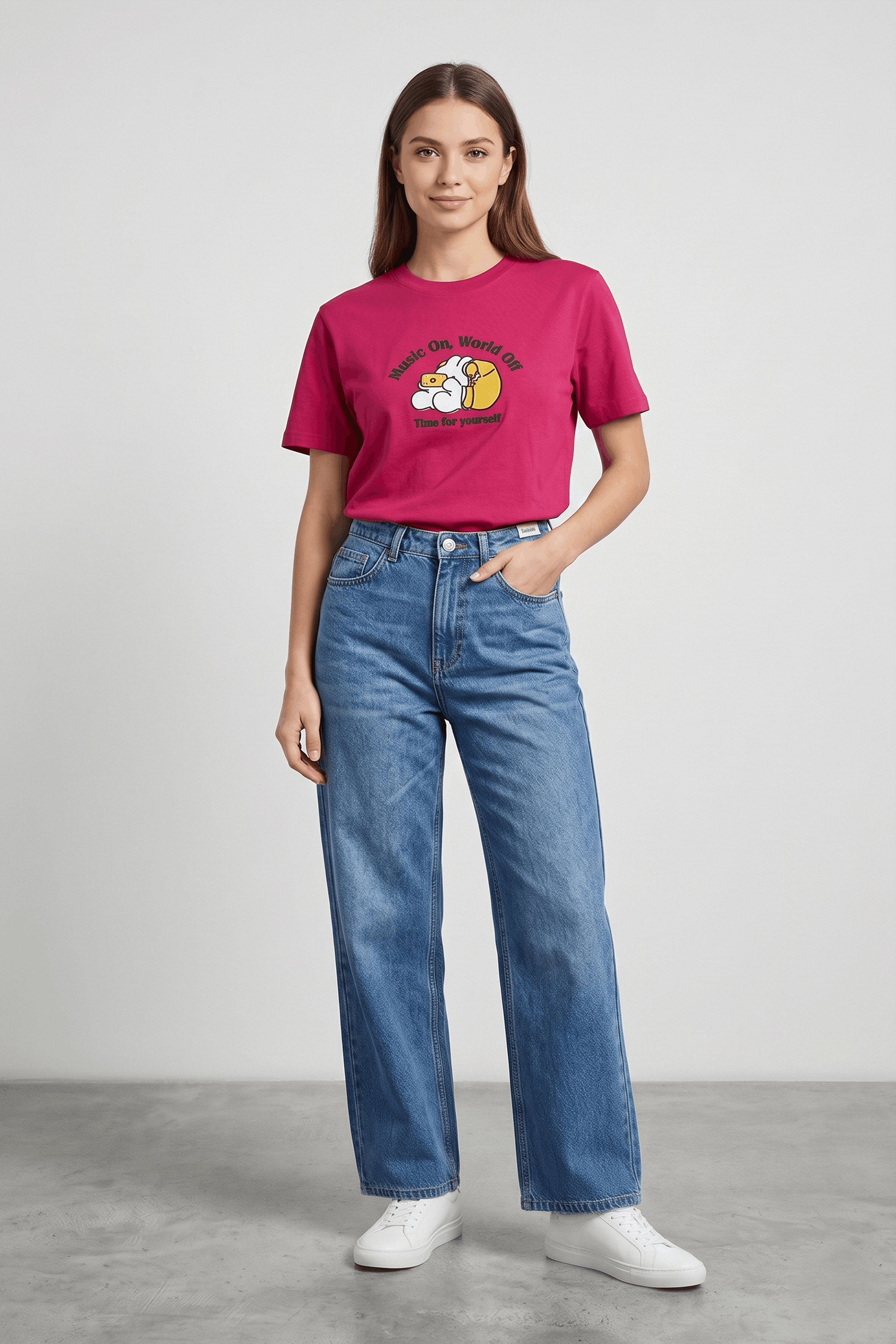 Women  Printed T-Shirts Regiular Fit - Fuchsia