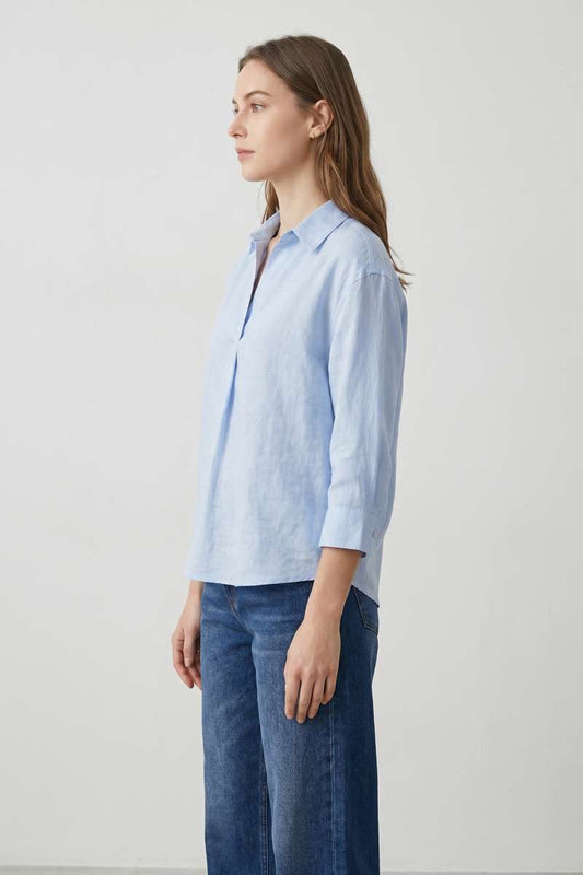 Sky Blue Linen Collar Top - extra image 2