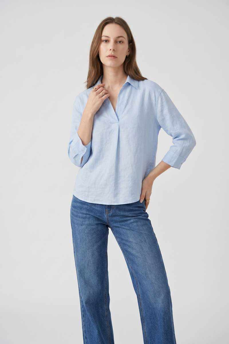 Sky Blue Linen Collar Top - extra image 3
