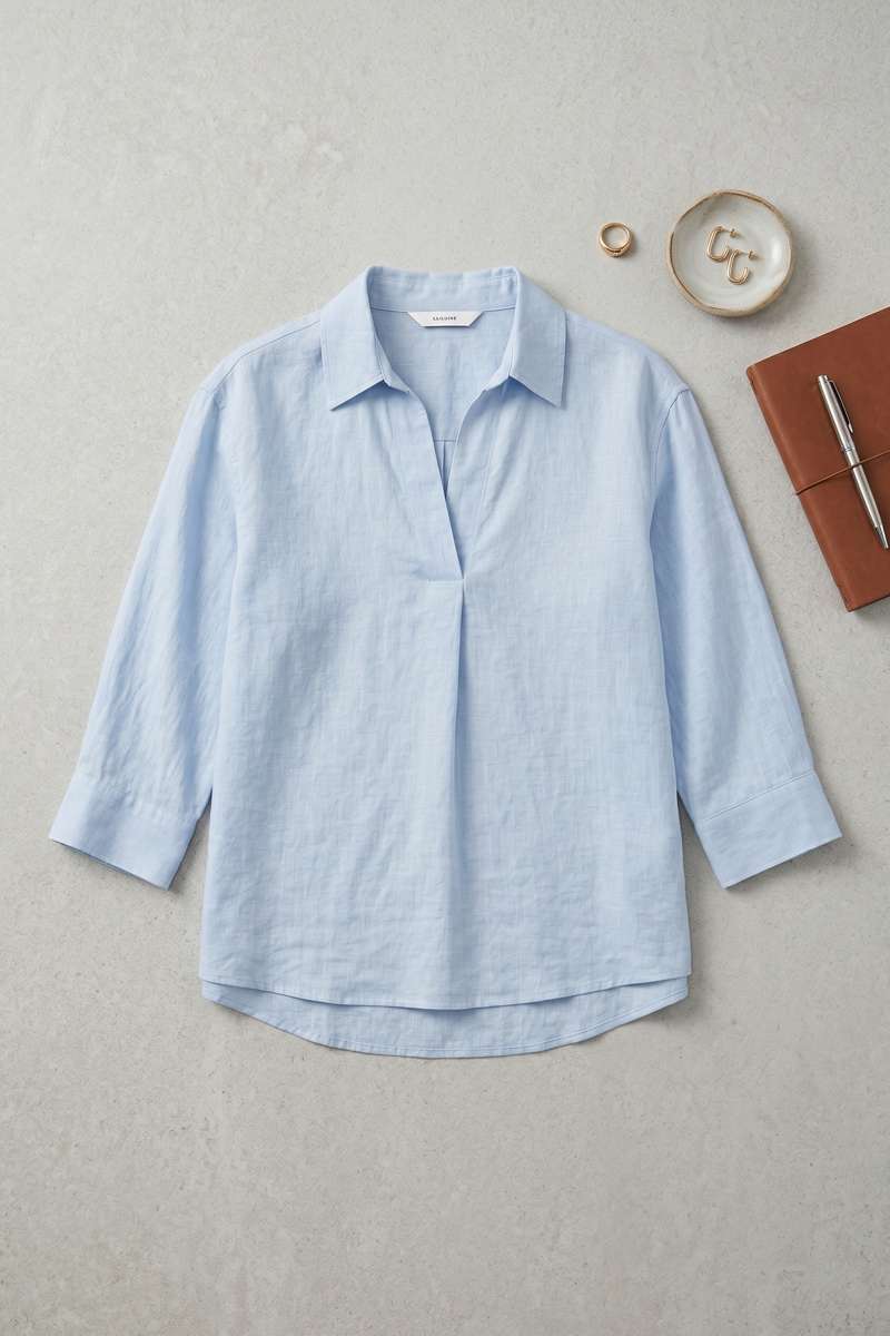 Sky Blue Linen Collar Top - extra image 4