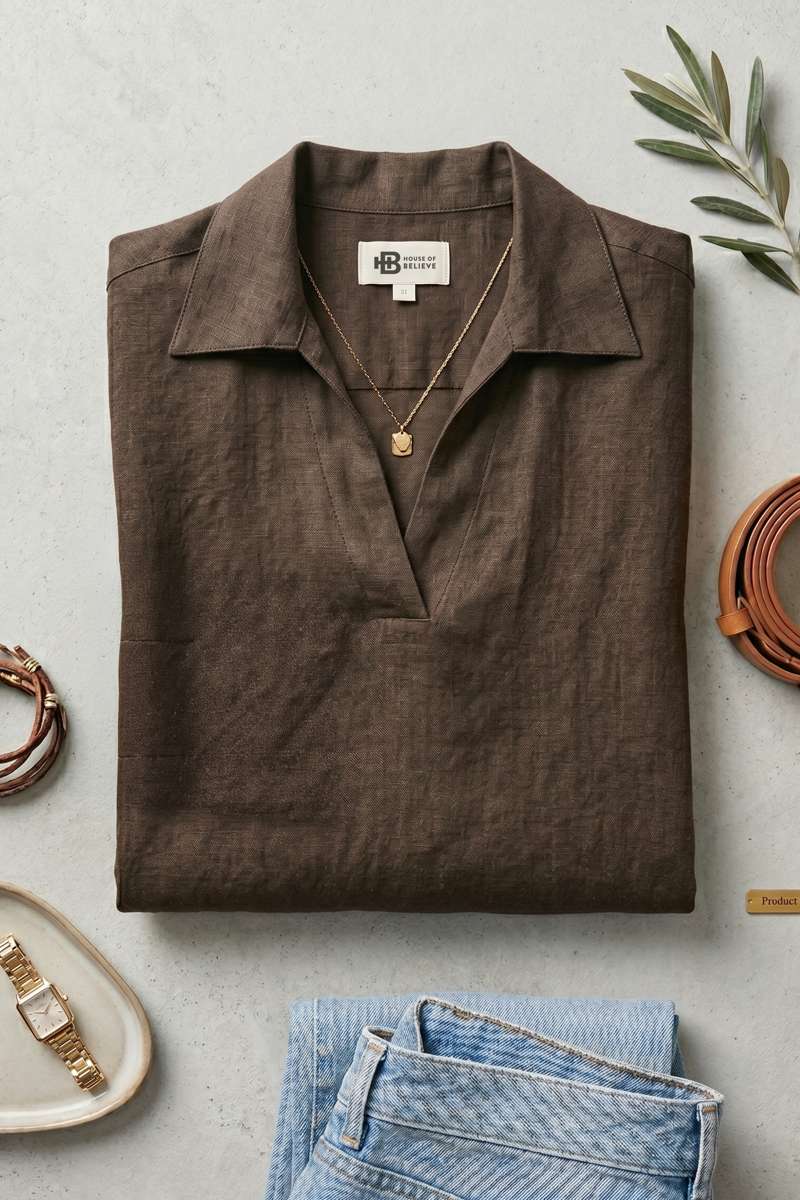 Brown Linen Collar Top - extra image 4
