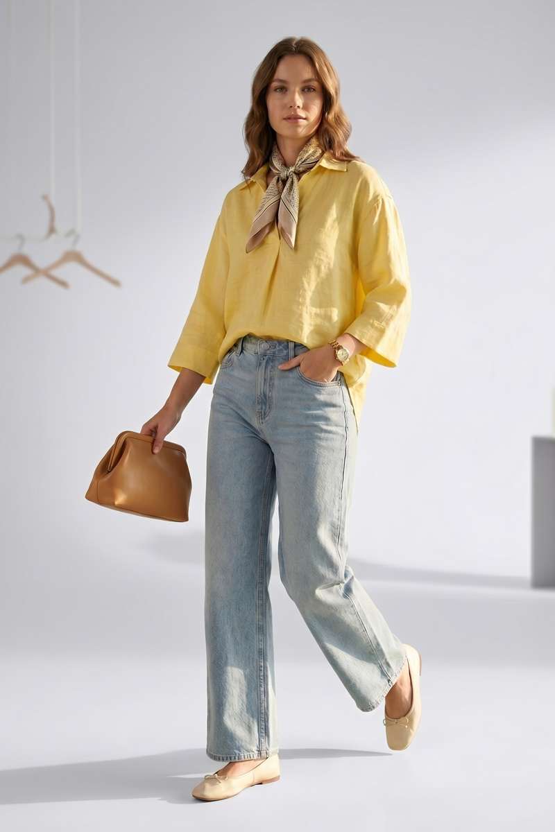 Light Yellow Linen Collar Top - extra image 2