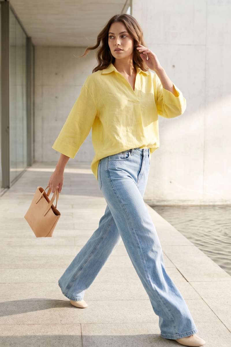 Light Yellow Linen Collar Top - extra image 3