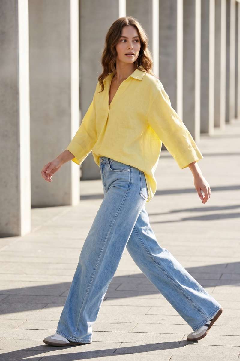 Light Yellow Linen Collar Top - extra image 4