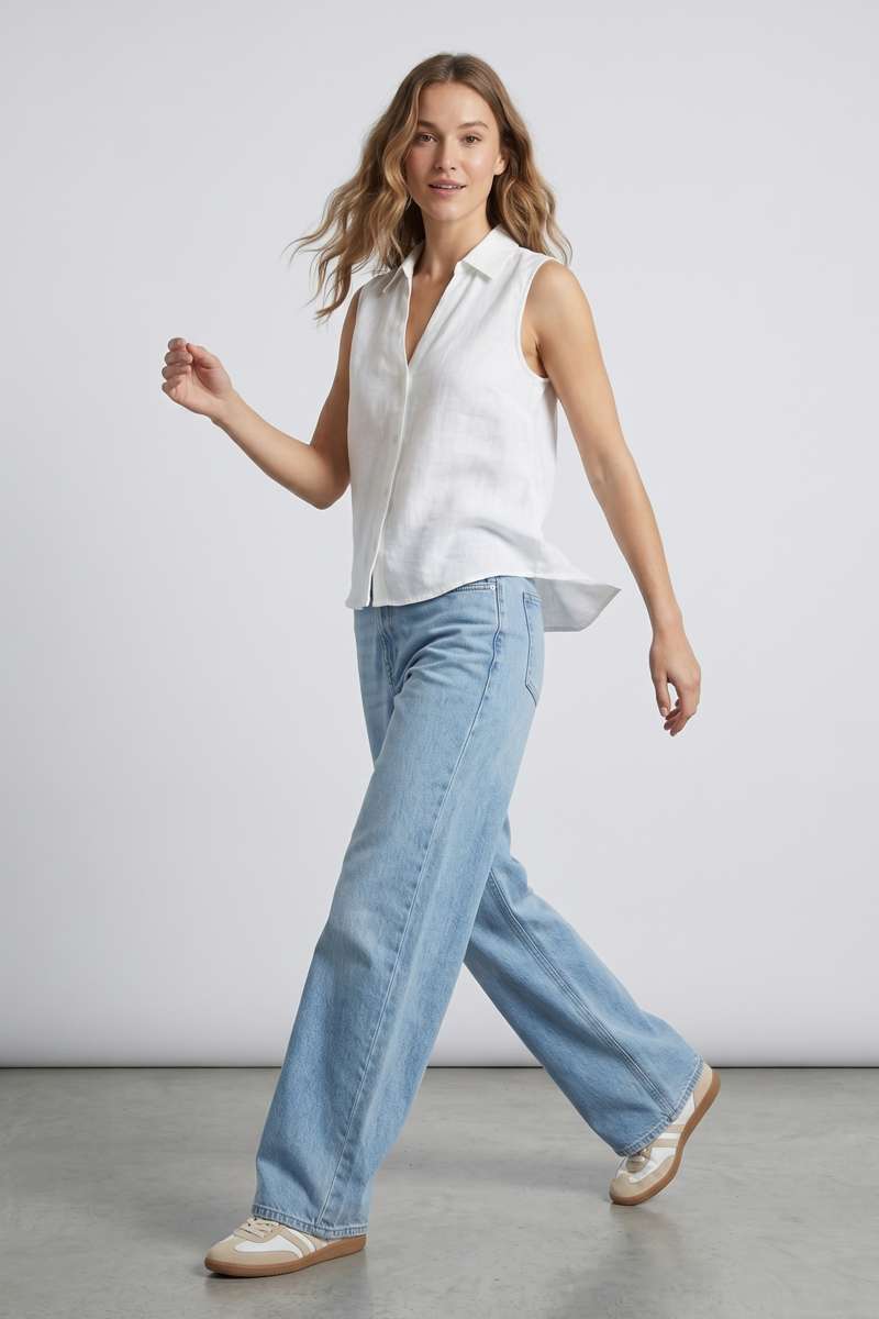 White Linen Sleeve Less Shirt - extra image 2