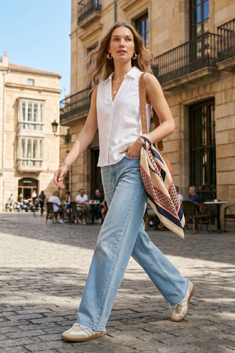 White Linen Sleeve Less Shirt - extra image 3