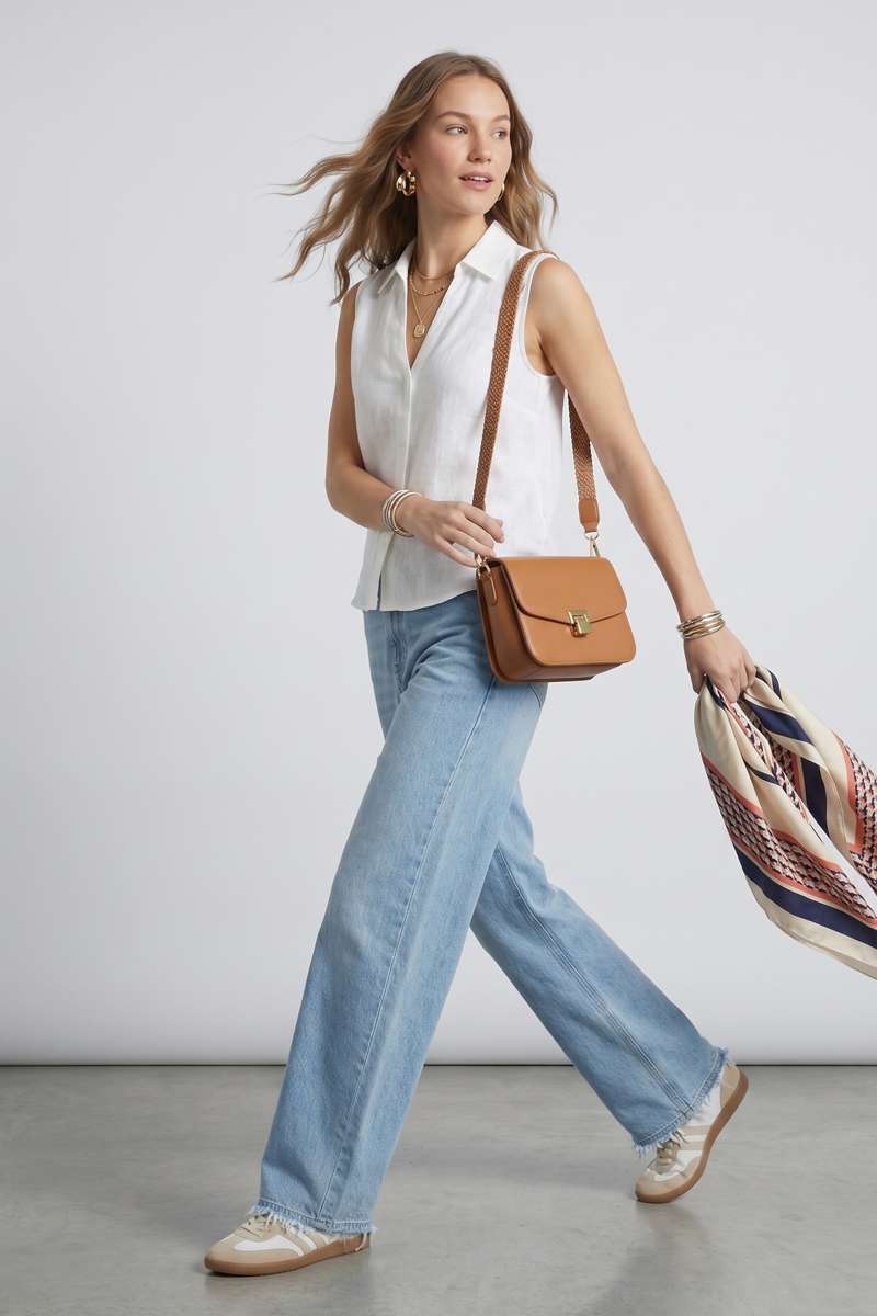 White Linen Sleeve Less Shirt - extra image 4