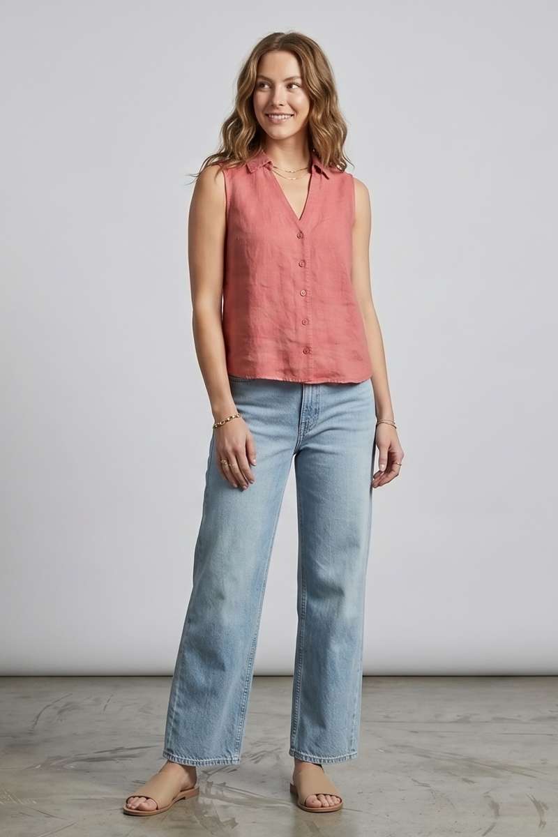 Light Pink Linen Sleeve Less shirt - extra image 2