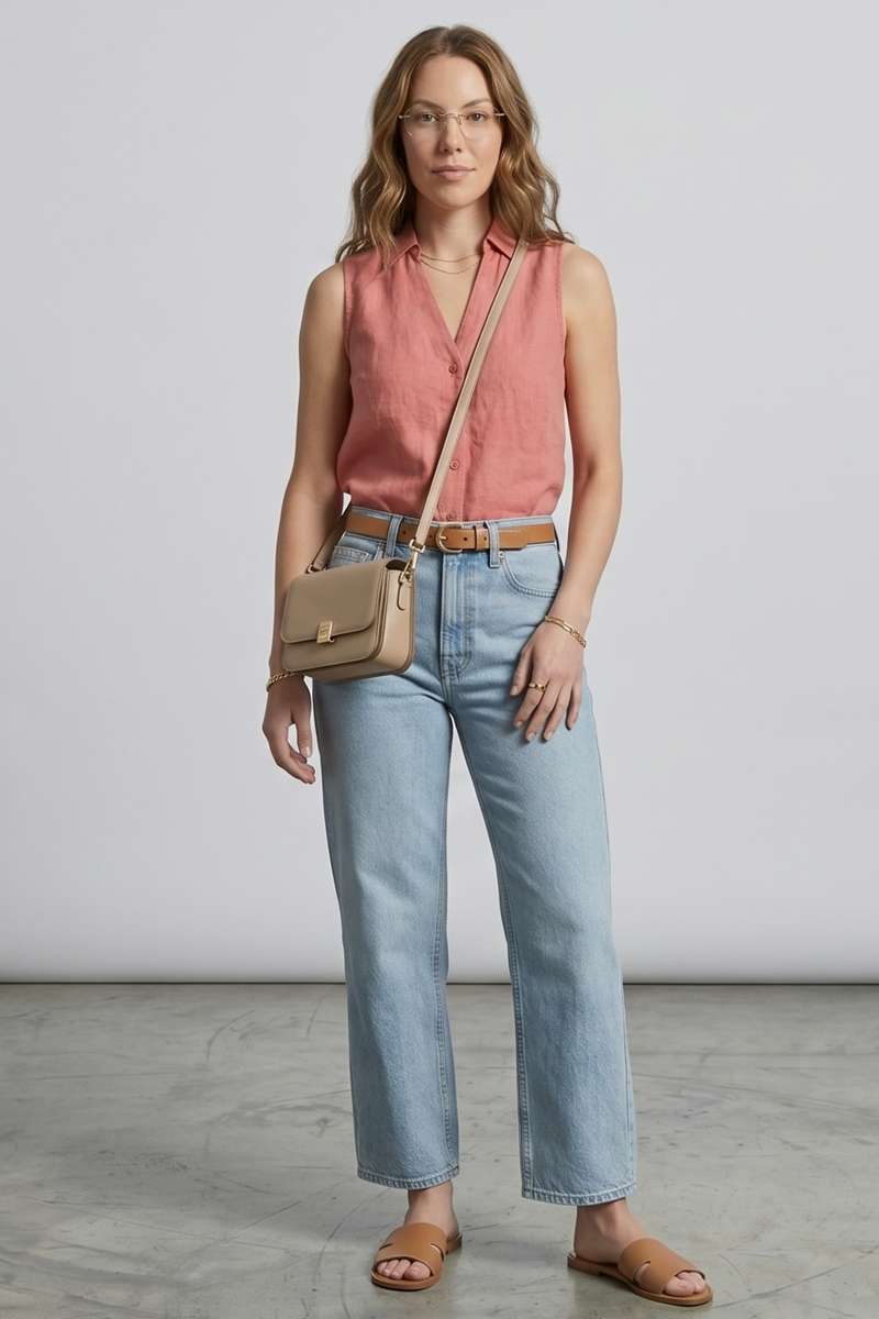 Light Pink Linen Sleeve Less shirt - extra image 4