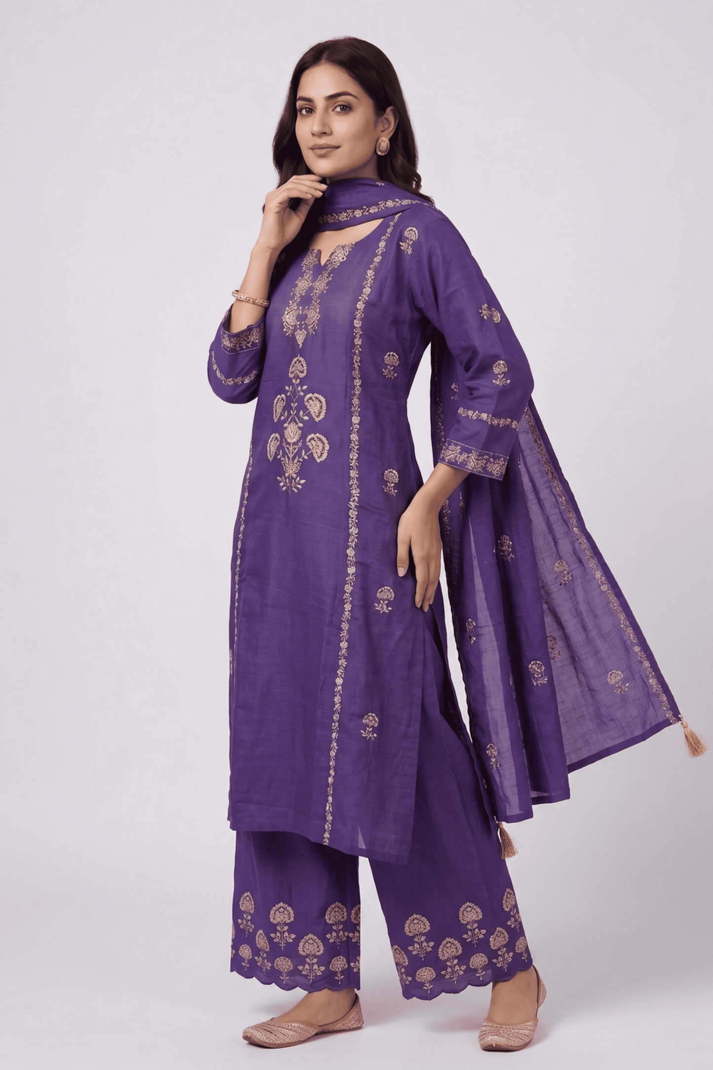 ETHNIC EMBROIDERY CORD SET- Purple