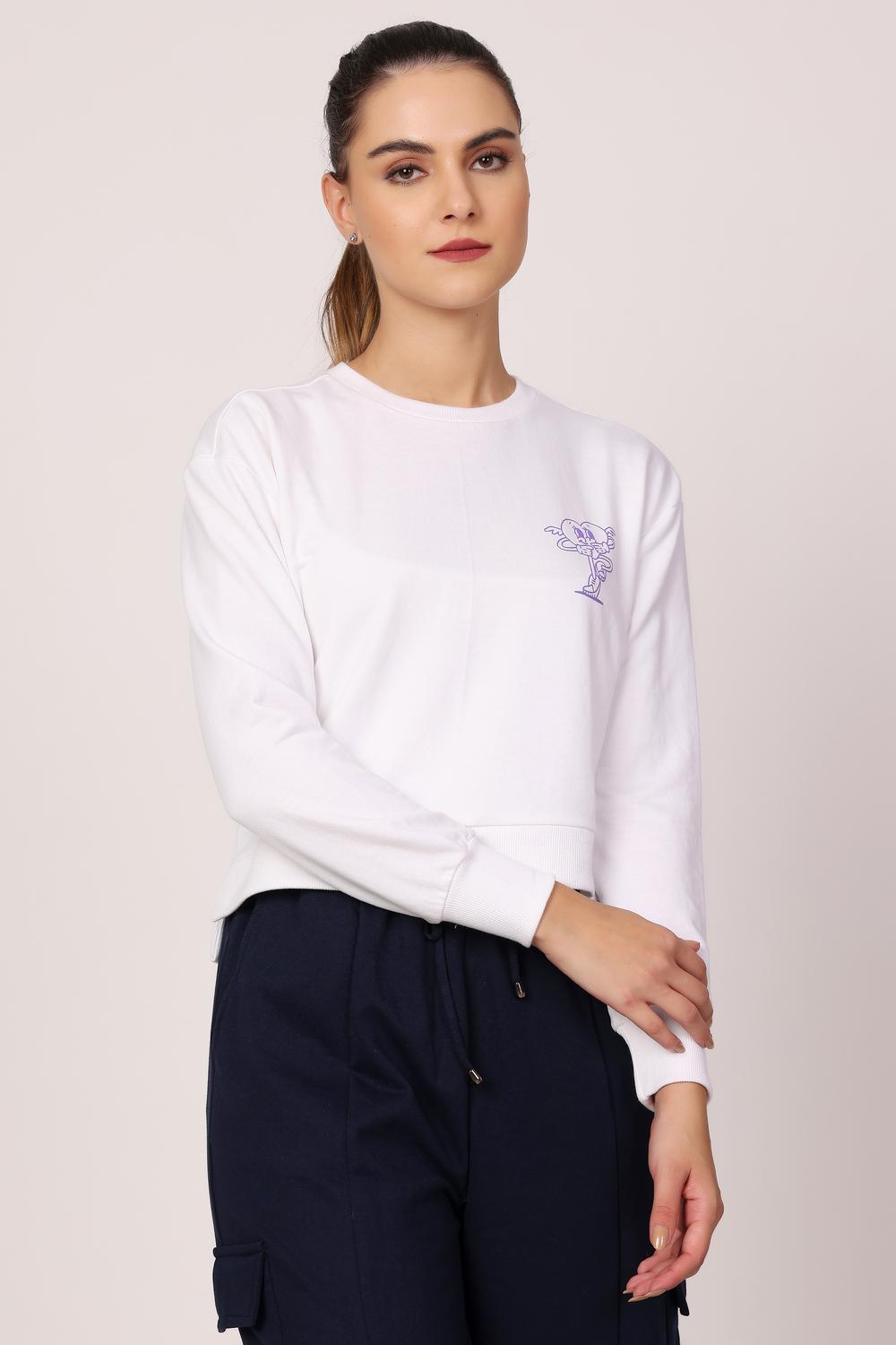 Womens Casual Wear Sweatshirt - White